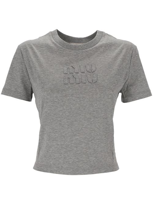 Heather grey cotton t-shirt Miu Miu | MJN483S-2321YXTF0031